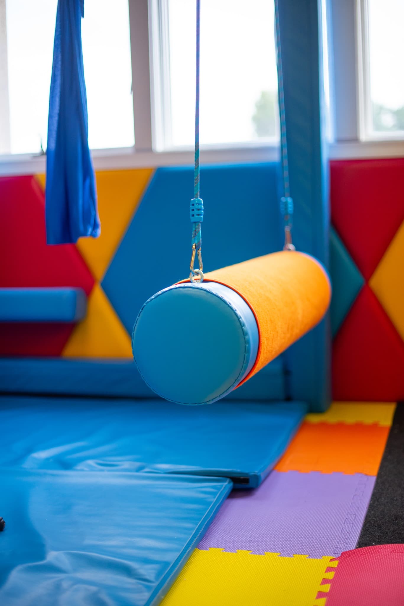 Suspended movement equipment in the Sensory Escape sensory gym