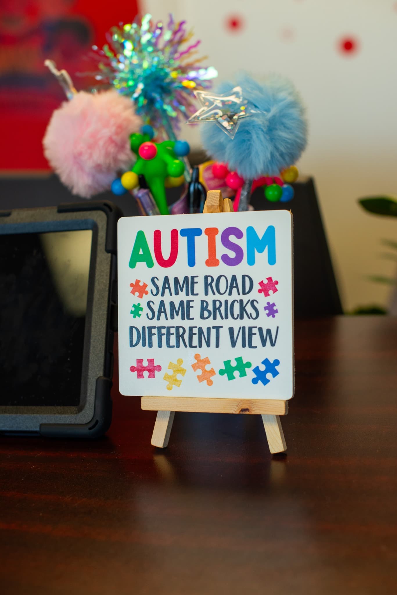 A colorful message about different perspectives displayed at the original Sensory Escape.